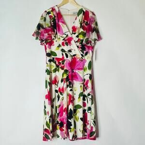 NWT Shelby & Palmer Floral Dress 12 Short Sleeve Fit Flare Knee Length Midi